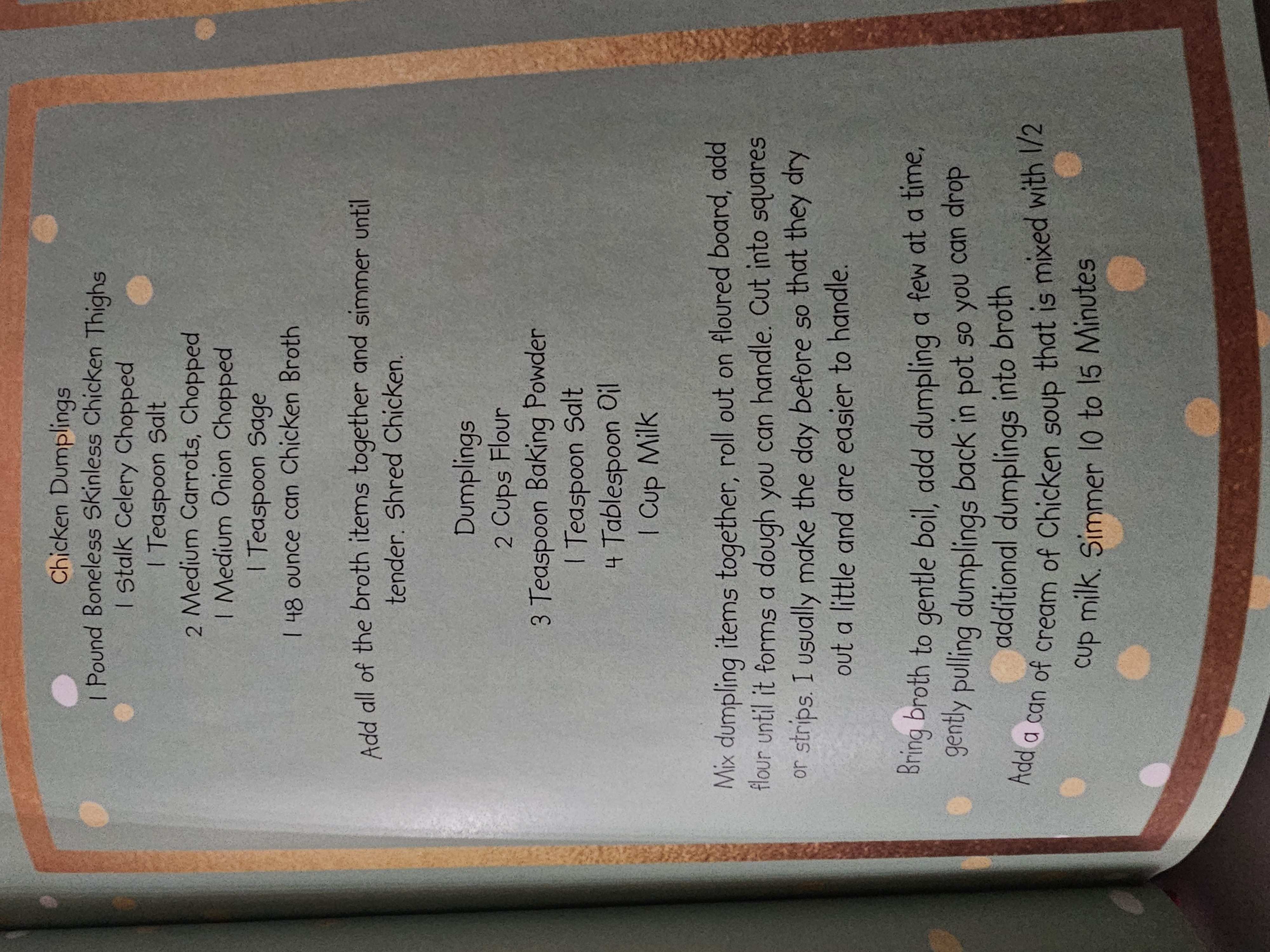 Chicken Dumplings recipe card